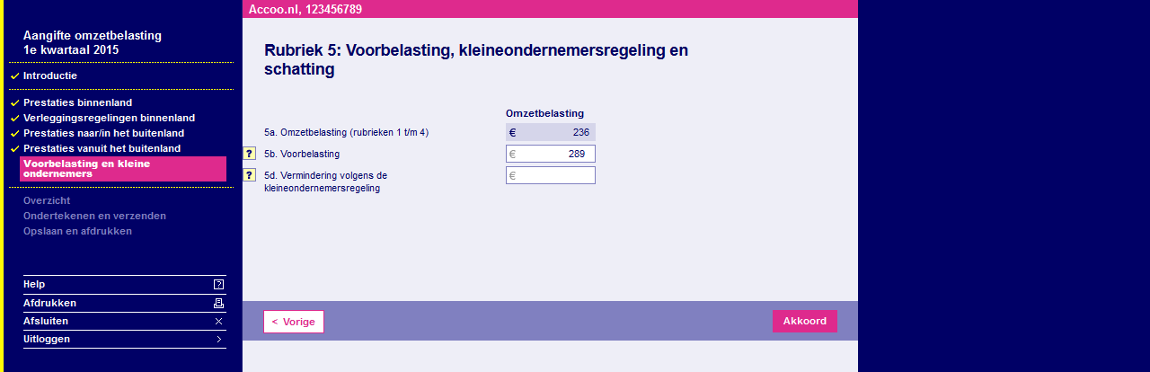 Aangifte omzetbelasting voorbelasting kleinondernemersregeling en schatting