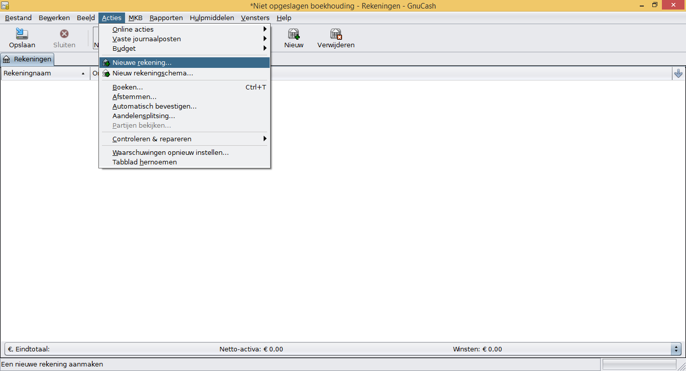 acties nieuwe rekening 