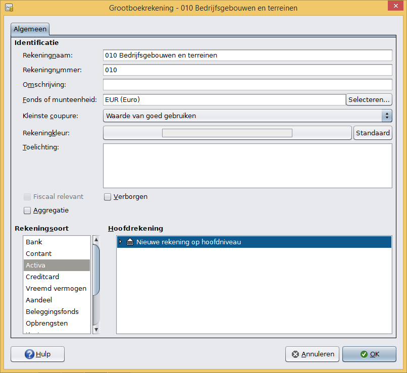 grootboekrekening aanmaken