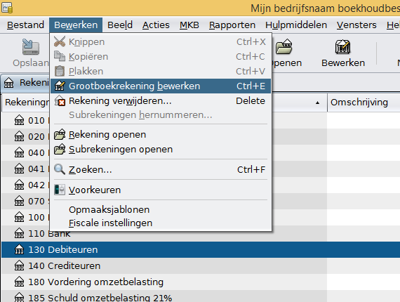 grootboekrekening wijzigen