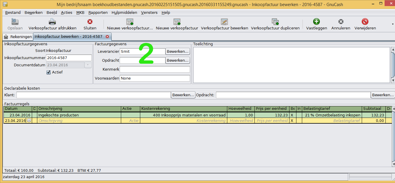 Inkoopfactuur invoeren gnu