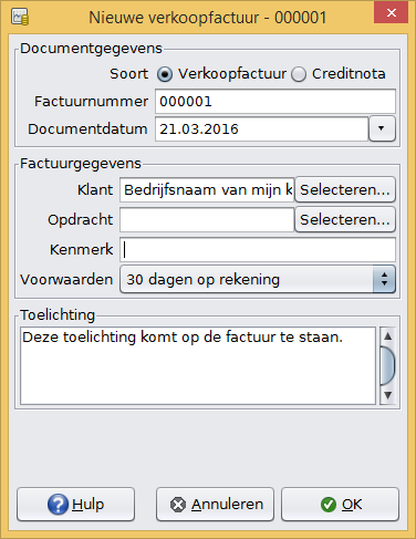 Nieuwe verkoopfactuur