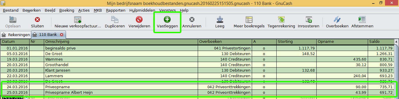 Privéonttrekkingen invoeren