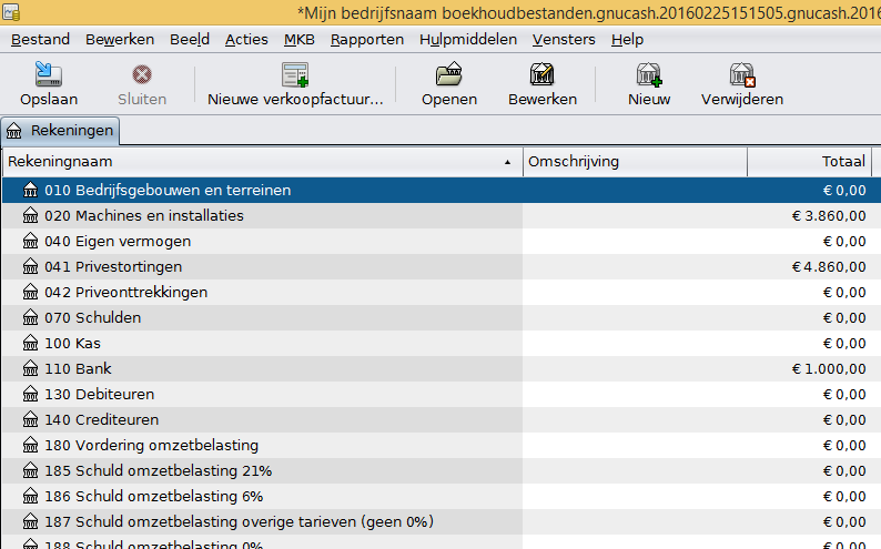 Tabblad rekeningen privéstortingen