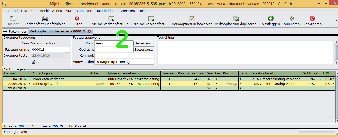 verkoopfactuur invoeren gnu